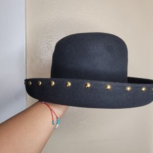 Lite Felt Wool Hat Black Womens Fall Winter Casual Haed Warmer Studded